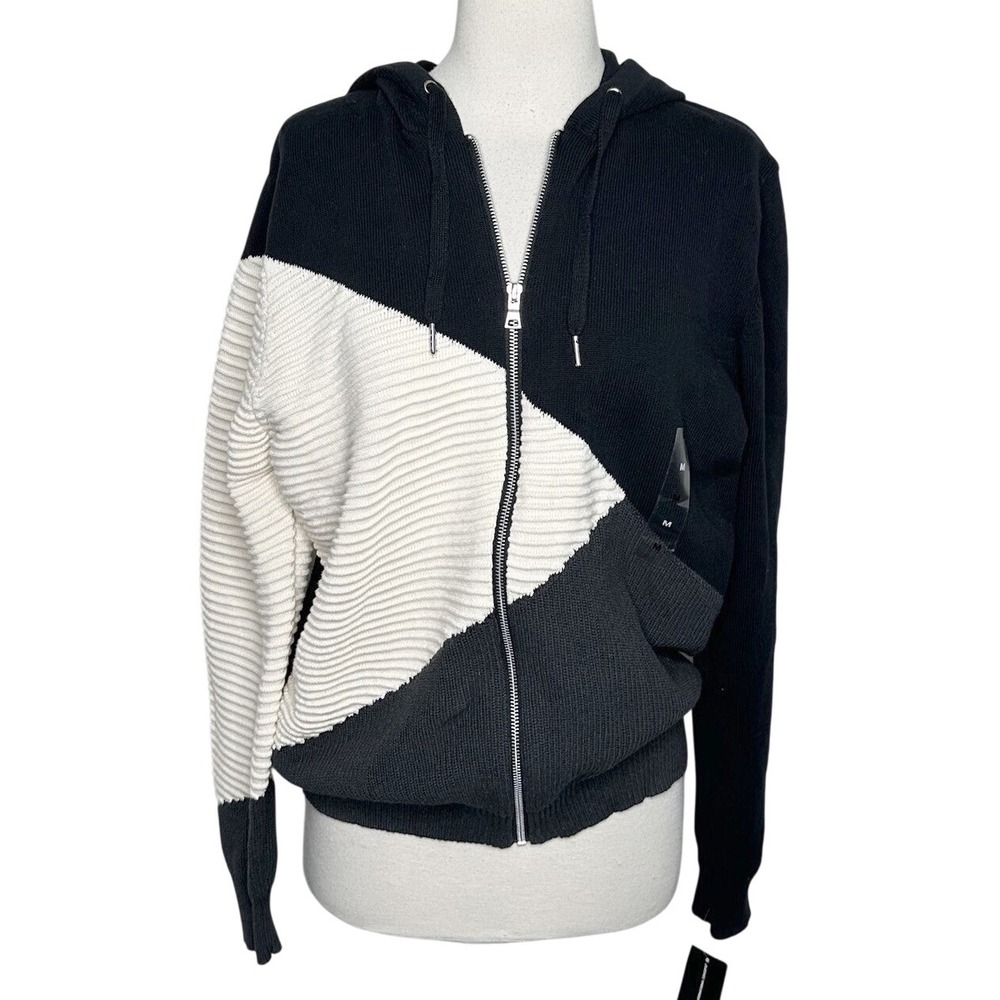 INC International Concepts Men's M Knit Hoodie Black White Gray Zip Cardigan NEW